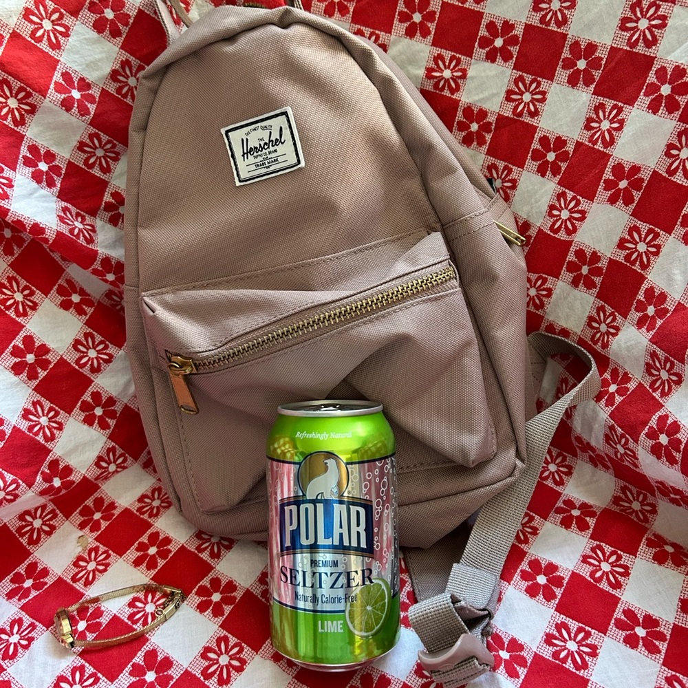 Cute light pink mini backpack.